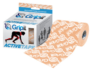 GRIPIT ACTIVE TAPE - 4 WAY STRETCH - 4" X 5.5 YDS. - TAN WITH LOGO